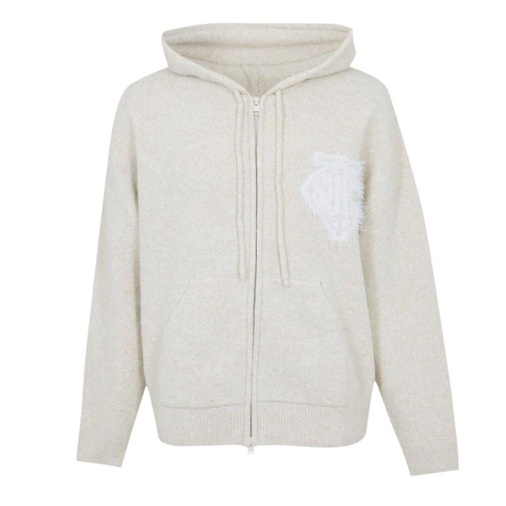 Couture Club Mens Wool Blend Soft Full Zip Hoodie / Beige